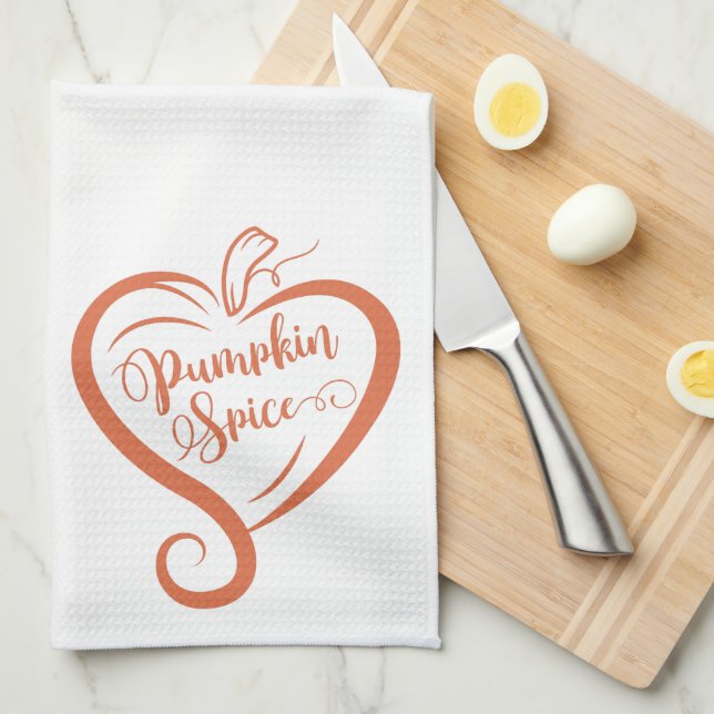 Cute Heart Pumpkin Spice Orange Tea Towel (Quarter Fold)