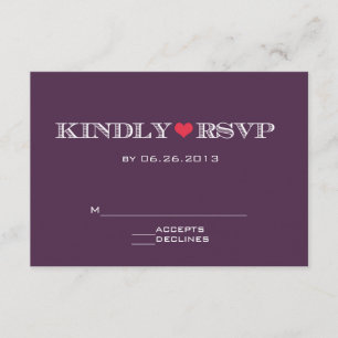 Cute Heart Purple Red Wedding RSVP Cards