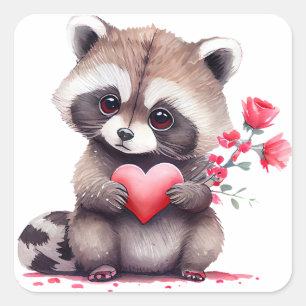 Cute Heart Racoon Valentine Square Sticker