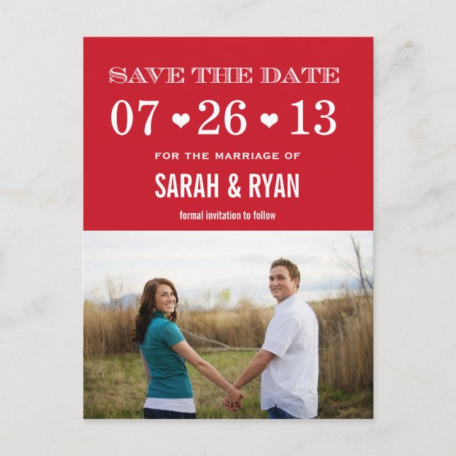 Cute Heart Red Save the Date Photo Postcards (Front)