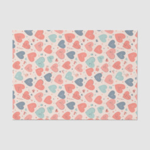 Cute Heart Retro Colour Love Pattern Valentines Da Tissue Paper