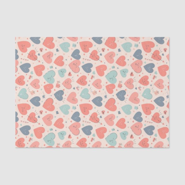 Cute Heart Retro Colour Love Pattern Valentines Da Tissue Paper (Front)