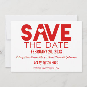 Cute Heart Save the Date Announcement, Dark Red Invitation