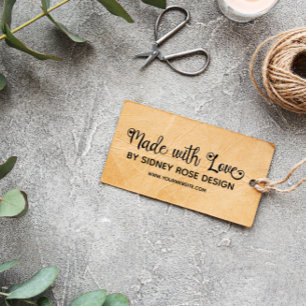 Cute Heart Script Made with Love Add Name Rubber Stamp