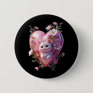 Cute Heart Shape with a cat Funny Unisex Design 6 Cm Round Badge