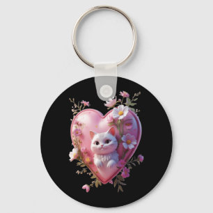 Cute Heart Shape with a cat Funny Unisex Design Key Ring