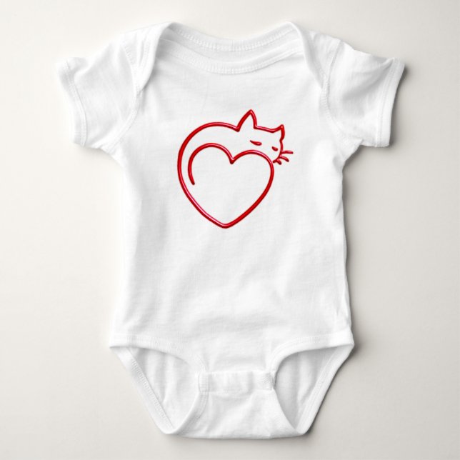 Cute Heart Shaped Cat Baby Bodysuit (Front)
