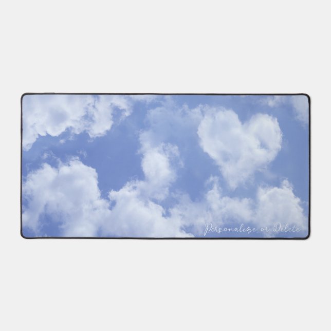 Cute Heart Shaped Cloud In Blue Sky Cheerful Happy Desk Mat (Front)