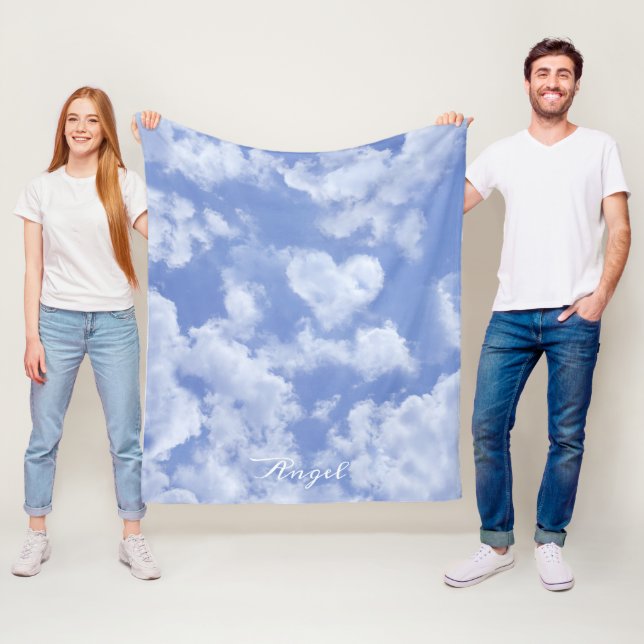 Cute Heart Shaped Cloud In Blue Sky Cheerful Happy Fleece Blanket (In Situ)