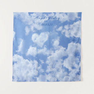 Cute Heart Shaped Cloud In Blue Sky Cheerful Happy Tapestry