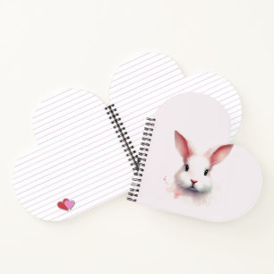 Cute Heart-Shaped Pastel Pink Bunny Notebook