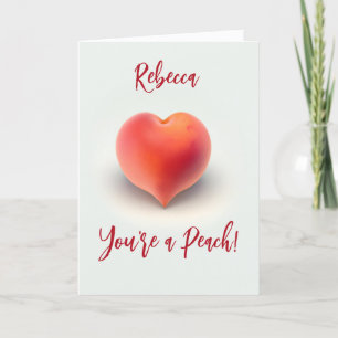 Cute Heart Shaped Peach Custom Name Valentine  Holiday Card