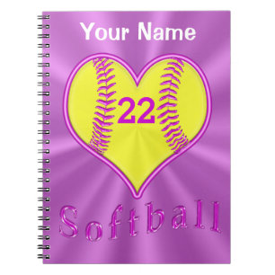 Cute Heart Shaped Softball Notebook Personalised