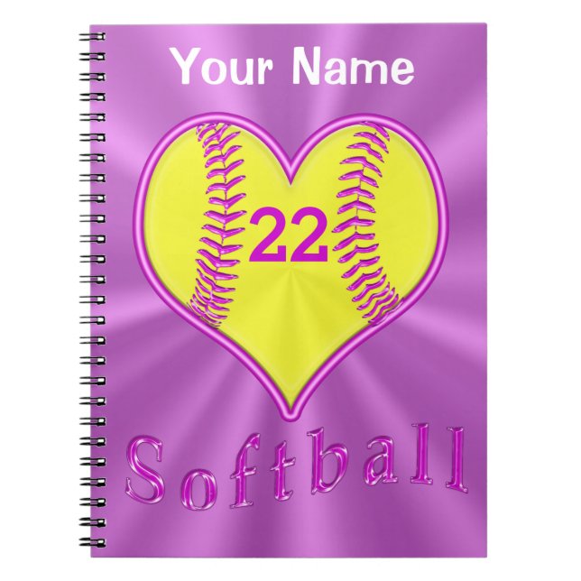 Cute Heart Shaped Softball Notebook Personalised (Front)