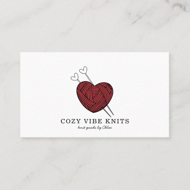 Cute Heart Shaped Yarn Handmade Knit Goods  Business Card (Front)