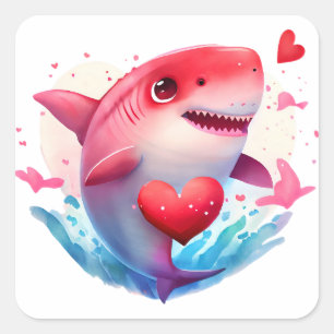 Cute Heart Shark Valentine Square Sticker