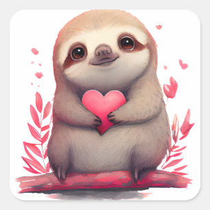 Cute Heart Sloth Valentine Square Sticker