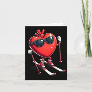 Cute Heart Snowboarding Skiing Skier Valentines Da Card