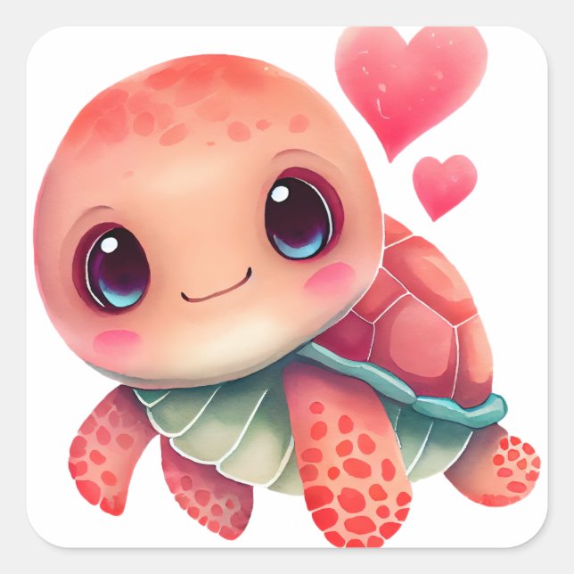Cute Heart Turtle Valentine Square Sticker (Front)