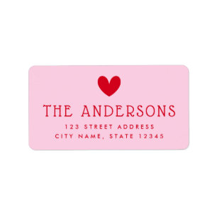 Cute heart Valentine’s day pink red return address Label