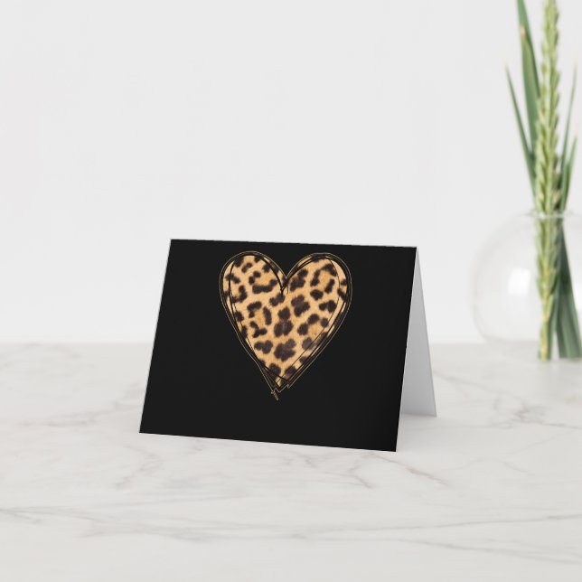 Cute Heart Valentines Leopard Pattern Card (Front)