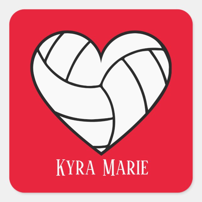 Cute heart volleyball sports add name square sticker (Front)
