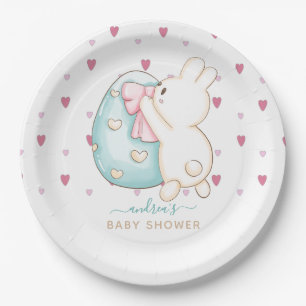 Cute Heart Watercolor Easter Egg Bunny Baby Shower Paper Plate