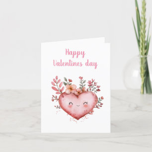 cute heart watercolor with flowers painted holiday card