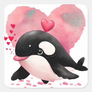 Cute Heart Whale Valentine Square Sticker