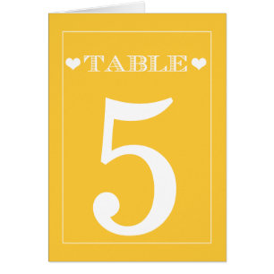 Cute Heart Yellow Wedding Table Number Cards