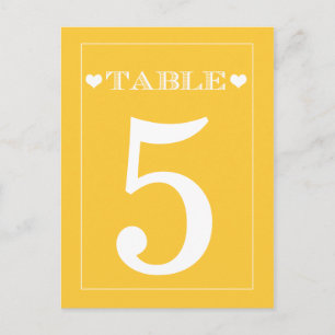Cute Heart Yellow Wedding Table Number Cards