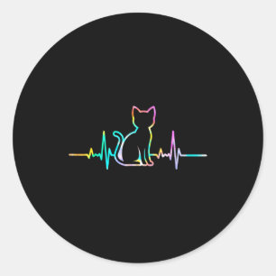 Cute Heartbeat Cat Lover Animal Silhouette Classic Round Sticker