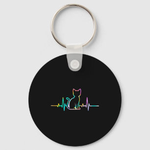 Cute Heartbeat Cat Lover Animal Silhouette Key Ring