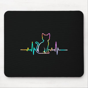Cute Heartbeat Cat Lover Animal Silhouette Mouse Mat