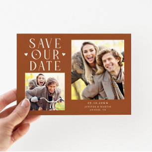 Cute Hearts 2-Photo Terracotta Wedding Save The Date