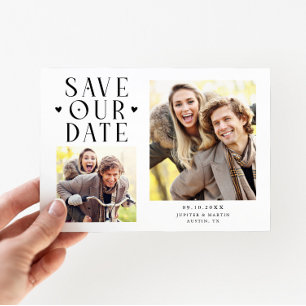 Cute Hearts 2-Photo White Wedding Save The Date