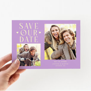 Cute Hearts 2-Photo Wisteria Wedding Save The Date