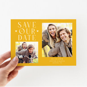 Cute Hearts 2-Photo Yellow Wedding Save The Date