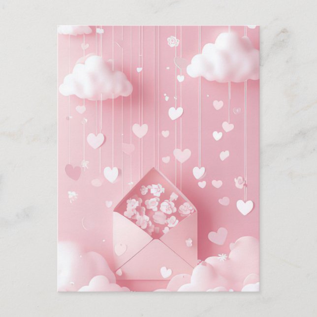 Cute Hearts and Clouds Valentine's Greeting Postcard (Front)