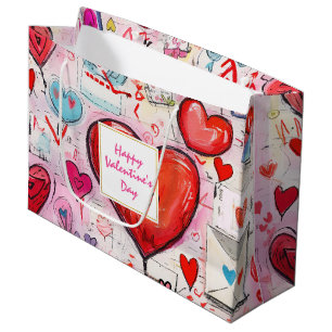 Cute Hearts and Love Letters Pattern Valentine's Large Gift Bag