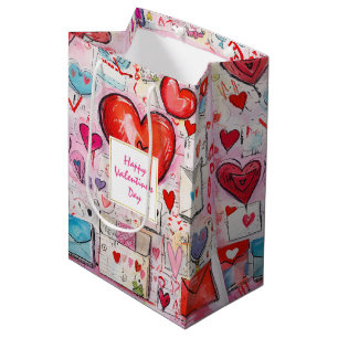 Cute Hearts and Love Letters Pattern Valentine's Medium Gift Bag