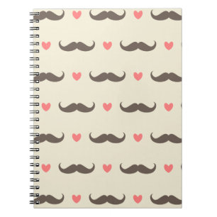 Cute Hearts and Moustache Hipster Pattern Notebook