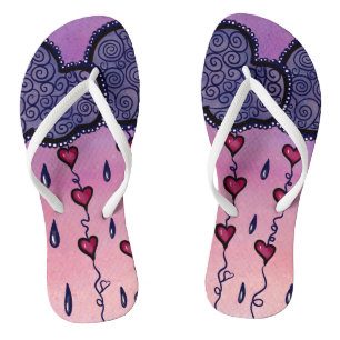 Cute hearts and raindrops flip flops