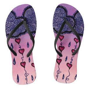 Cute hearts and raindrops flip flops
