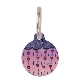 Cute hearts and raindrops pet tag
