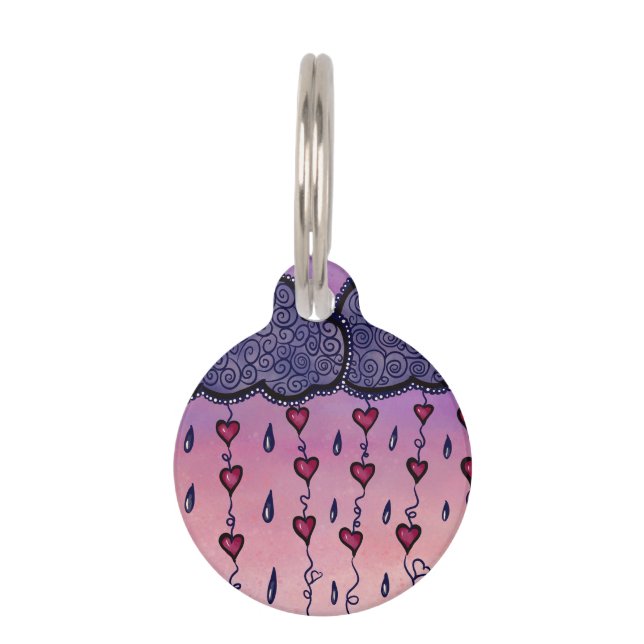 Cute hearts and raindrops pet tag (Front)