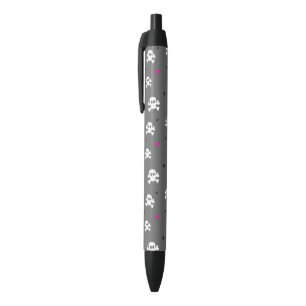 Cute Hearts And Skulls Black Ink Pen