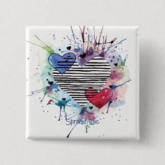 Cute Hearts And Washes In Watercolor  15 Cm Square Badge