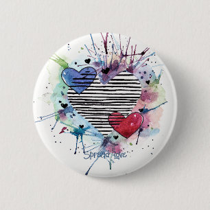 Cute Hearts And Washes In Watercolor 6 Cm Round B 6 Cm Round Badge