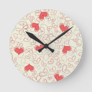Cute Hearts Background Round Clock